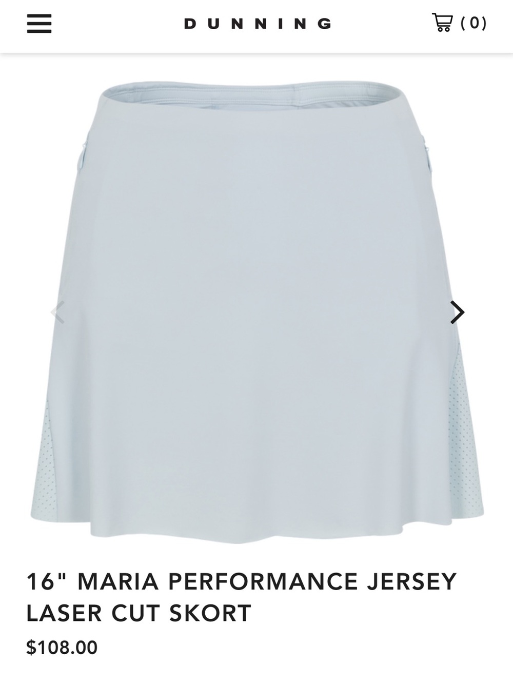 Like New 16" MARIA PERFORMANCE JERSEY LASER CUT SKORT
